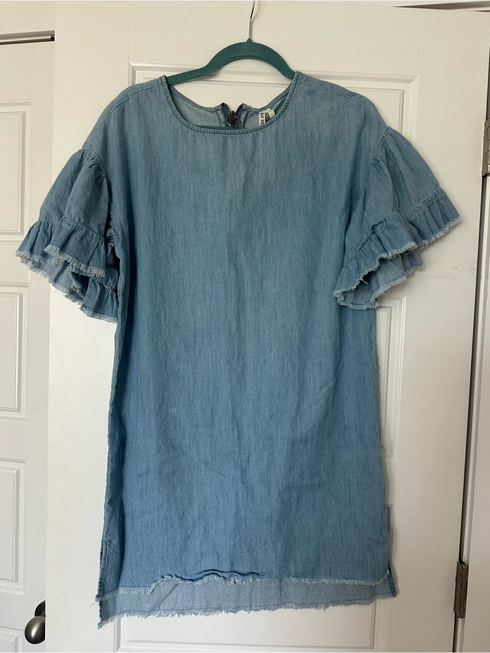 girl krazy Light Blue Ruffle Sleeve Denim Mini Dress
